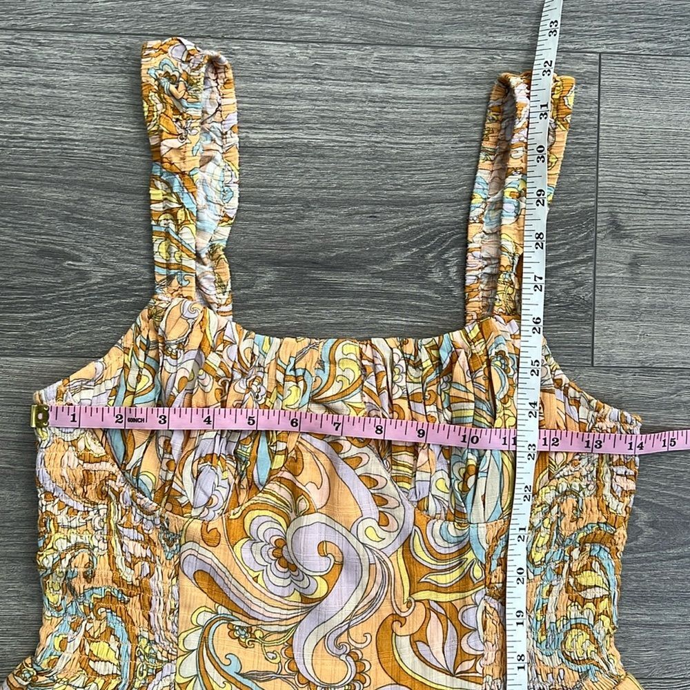AMERICAN EAGLE Smocked Tiered Mini Dress Medium Orange Paisley 70s Retro Boho - Picture 10 of 10